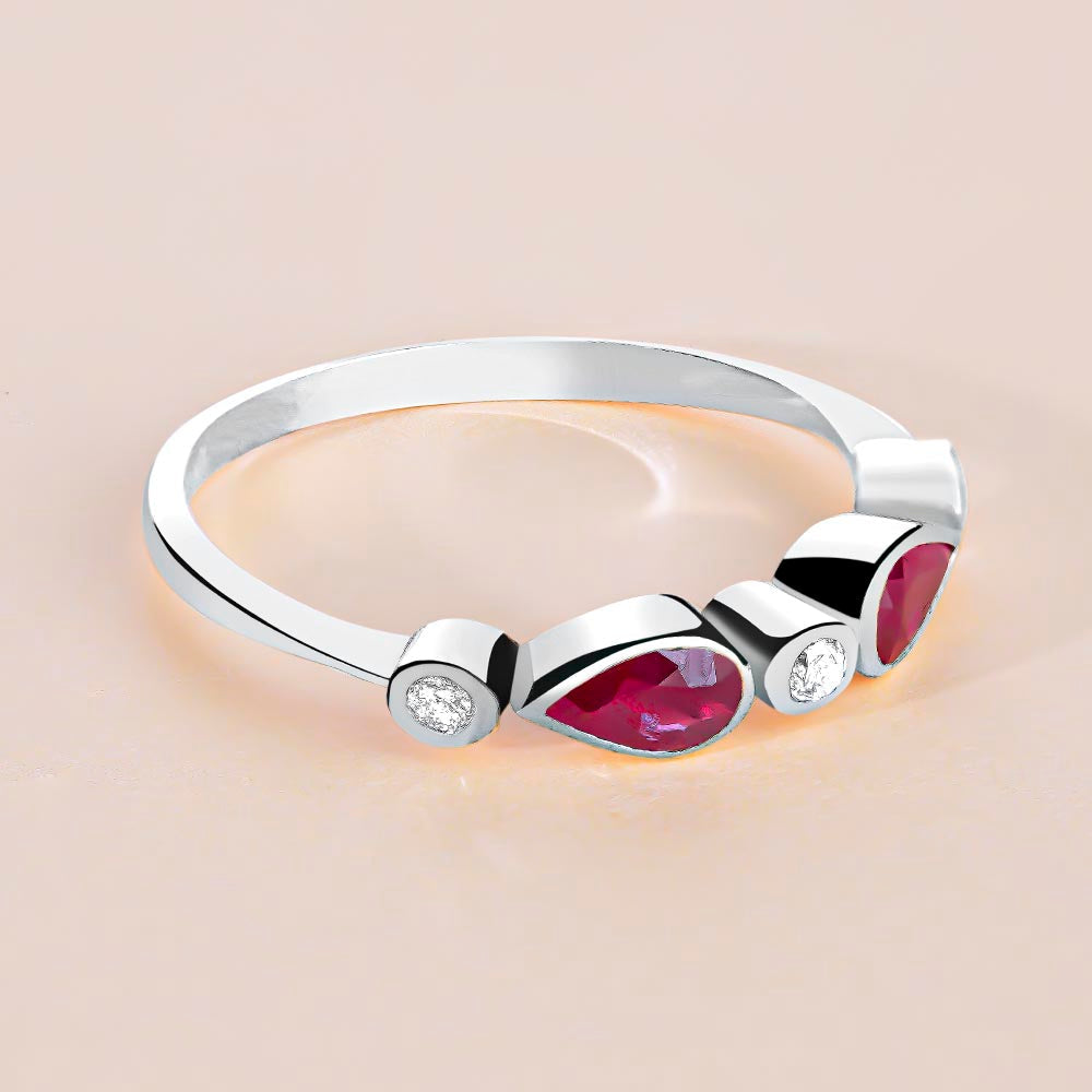 Drop ruby and Diamond 14k Gold Ring