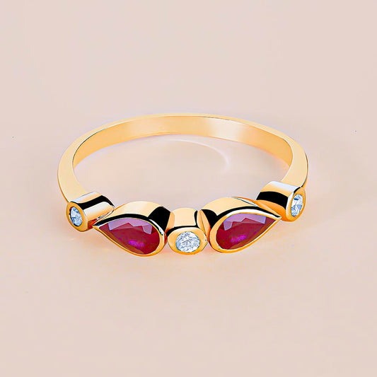 Drop ruby and Diamond 14k Gold Ring