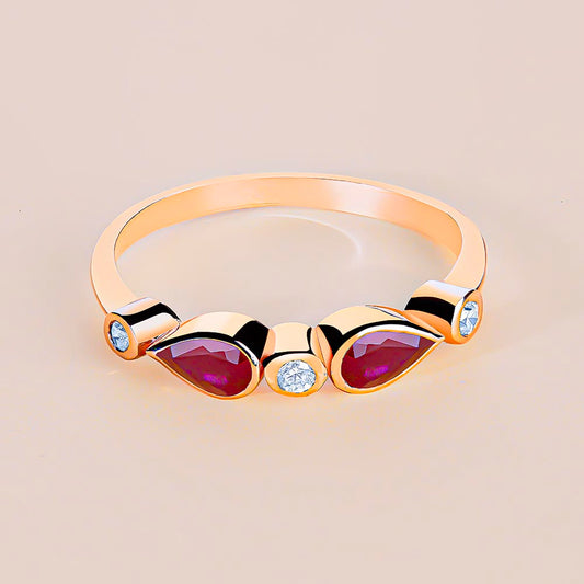 Drop ruby and Diamond 14k Gold Ring