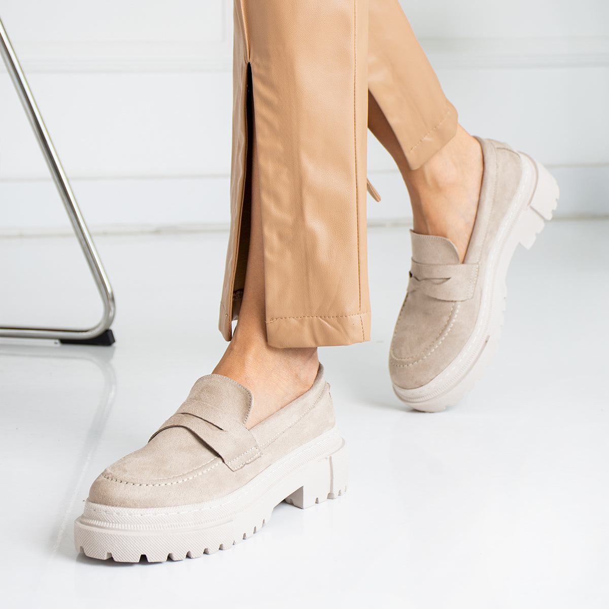 Beige Suede Loafer Women's Shoes