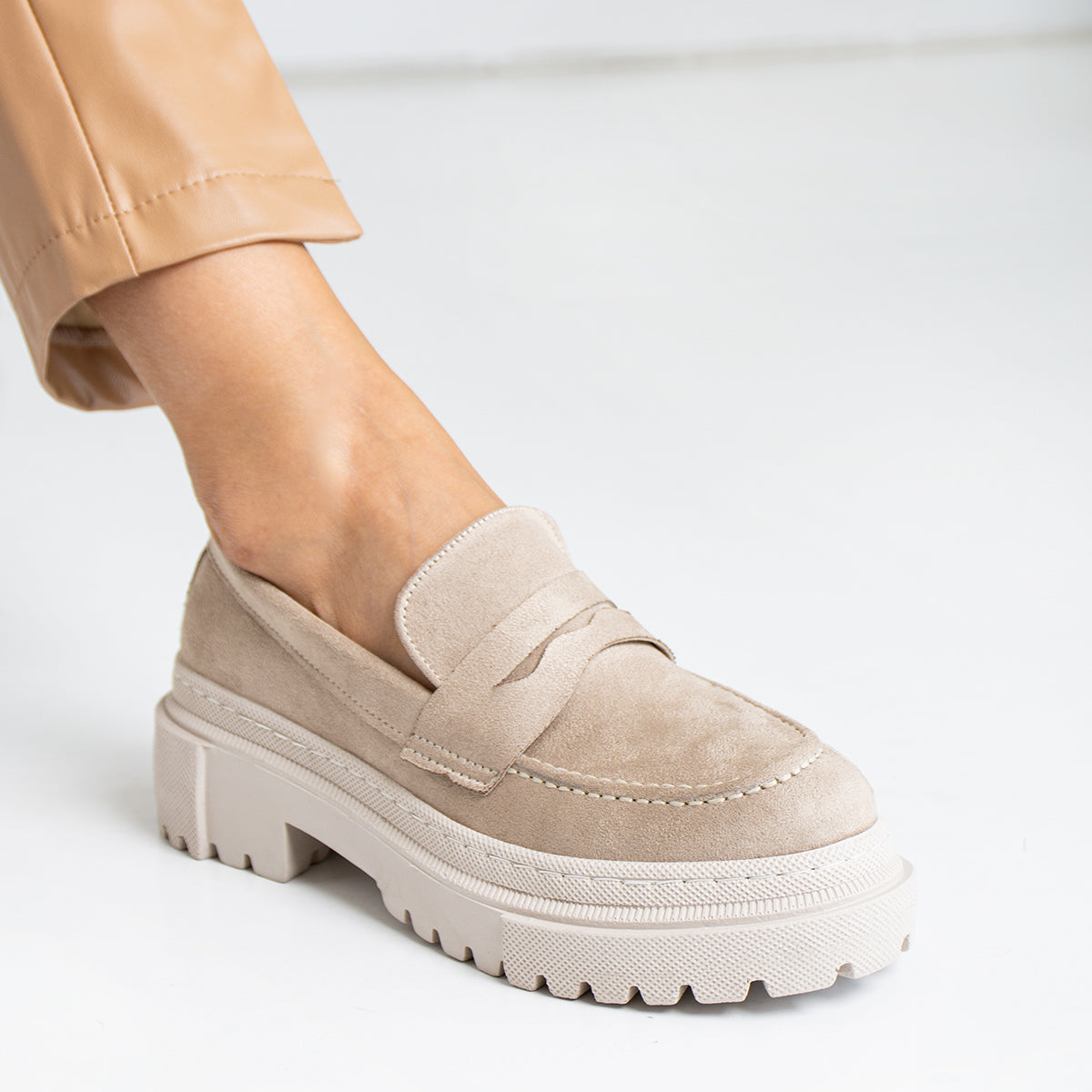 Beige Suede Loafer Women's Shoes