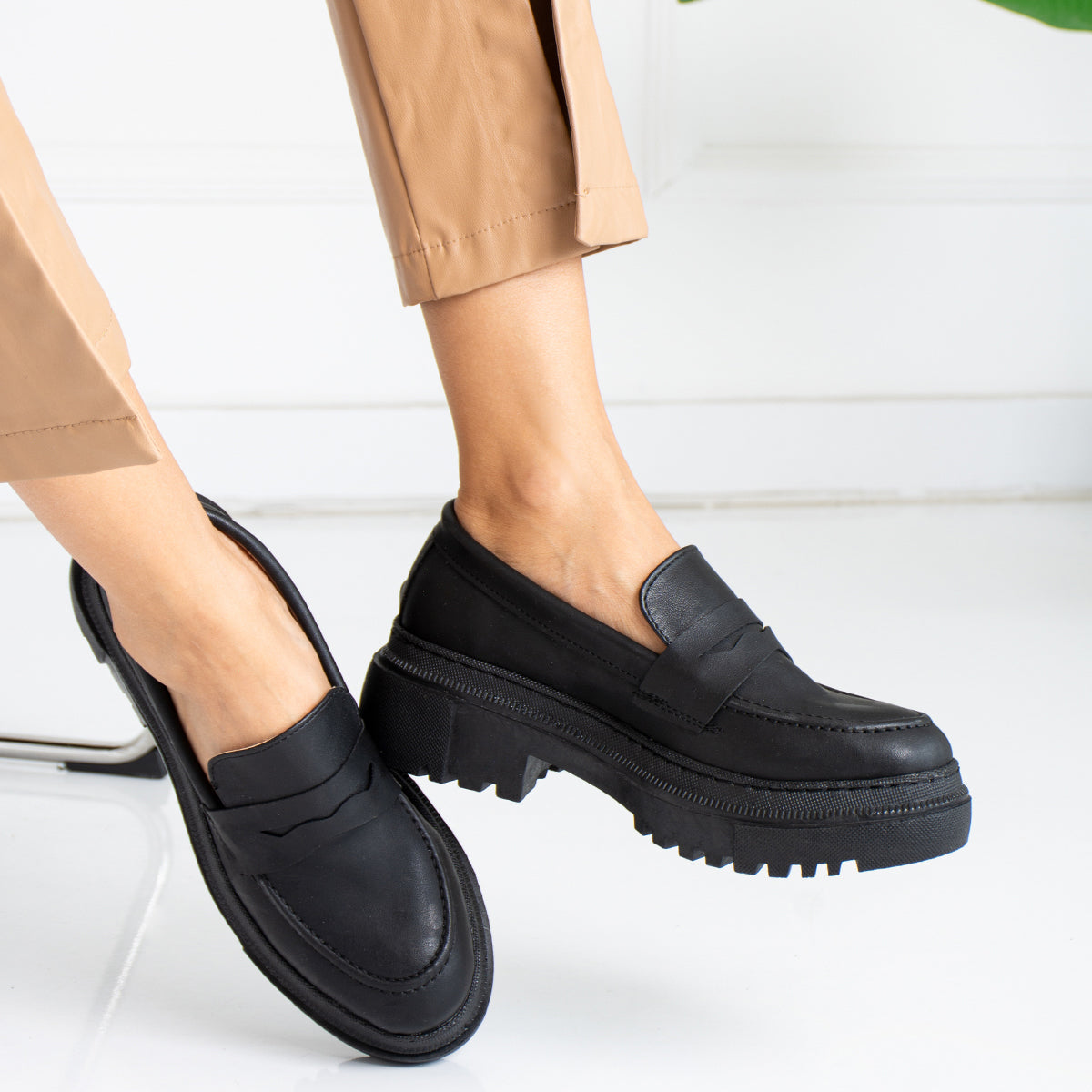 Black Skin Loafer Women's Shoes