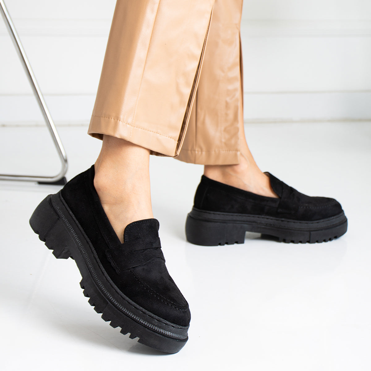 Black Suede Loafer Women's Shoes