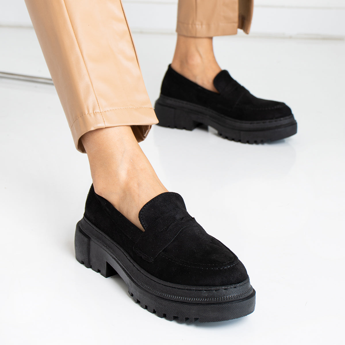 Black Suede Loafer Women's Shoes