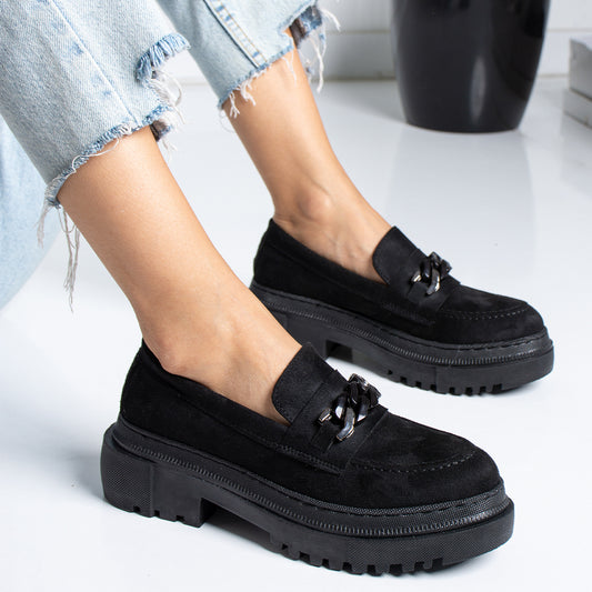 Black Suede Chain College Women's Shoes