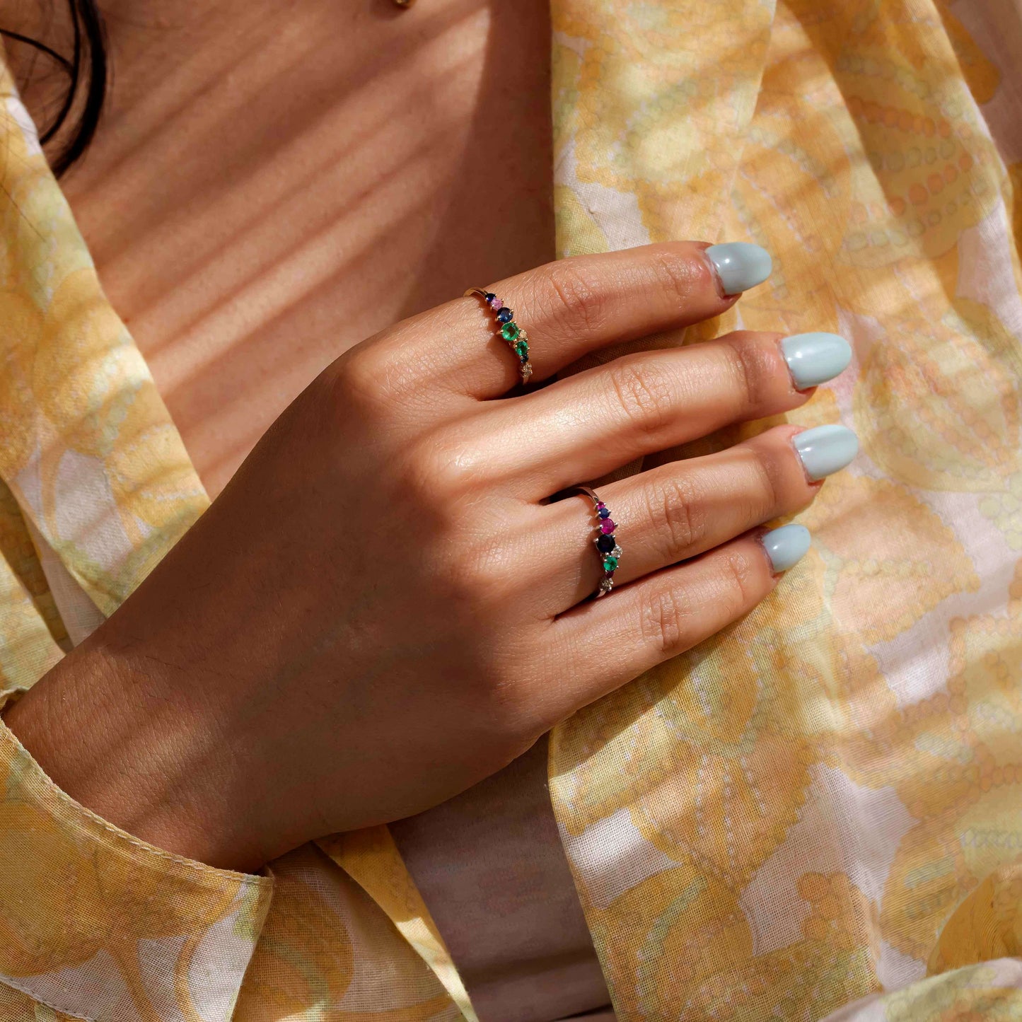 Rose gold ring with colored stone