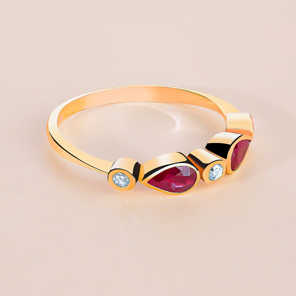 Drop ruby and Diamond 14k Gold Ring