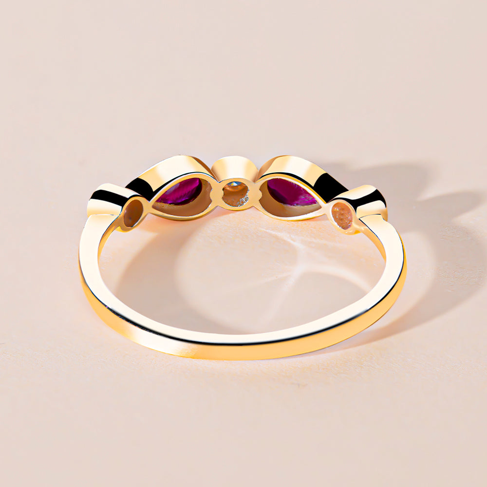 Drop ruby and Diamond 14k Gold Ring