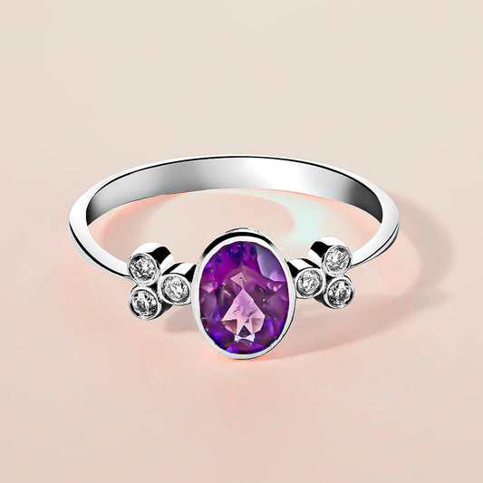 14K Gold Diamond Amethyst Ring