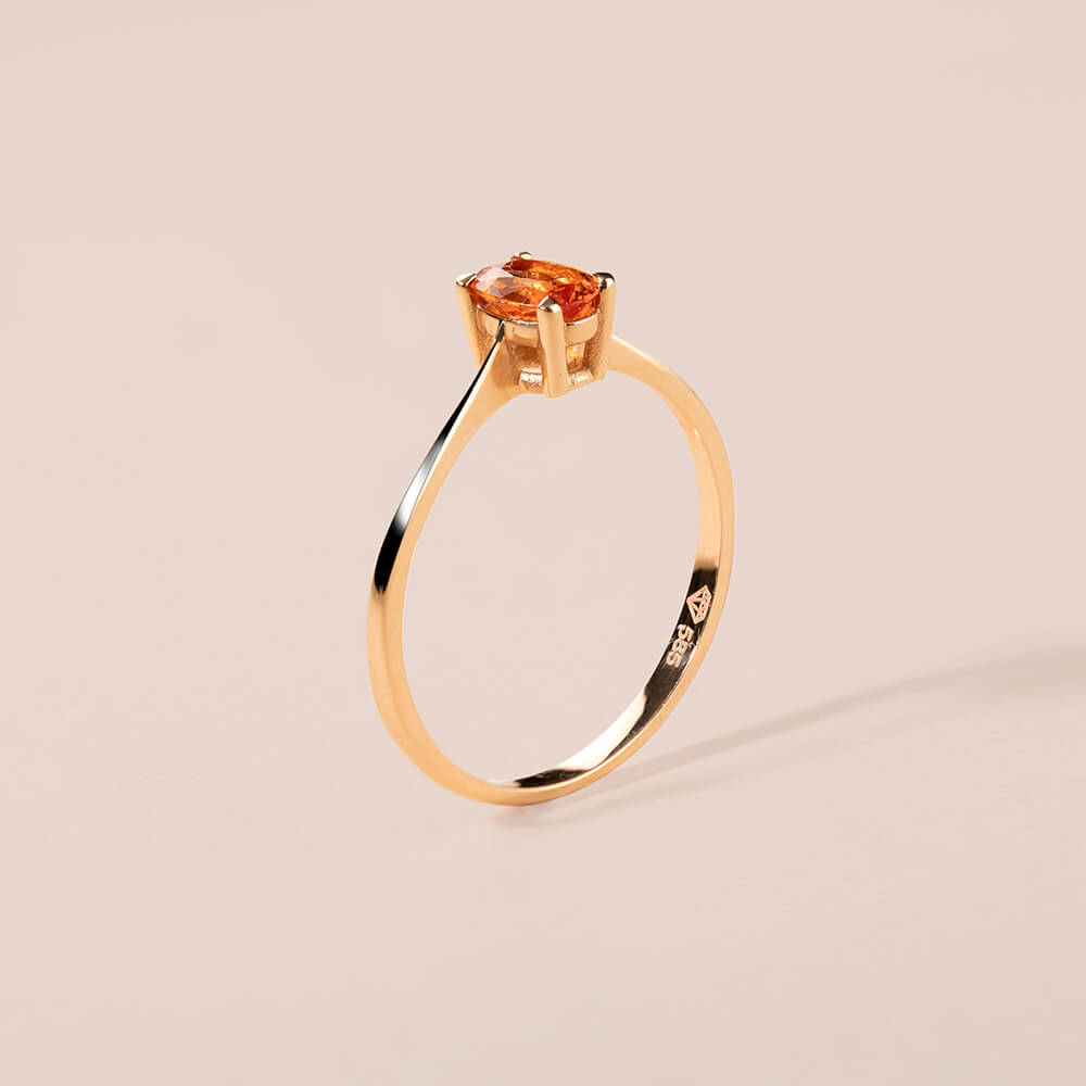 14K Gold Orange Sapphire Ring