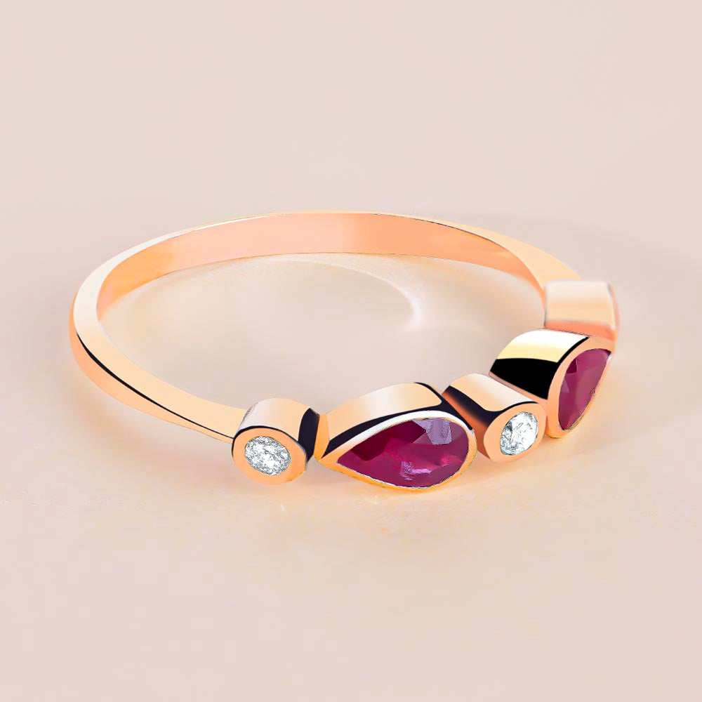 Drop ruby and Diamond 14k Gold Ring