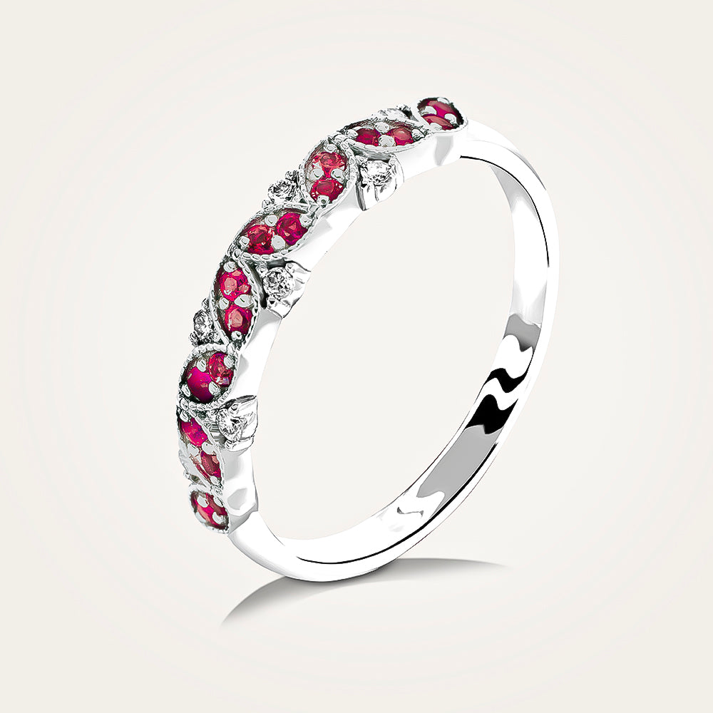 Half round of diamond ruby ring