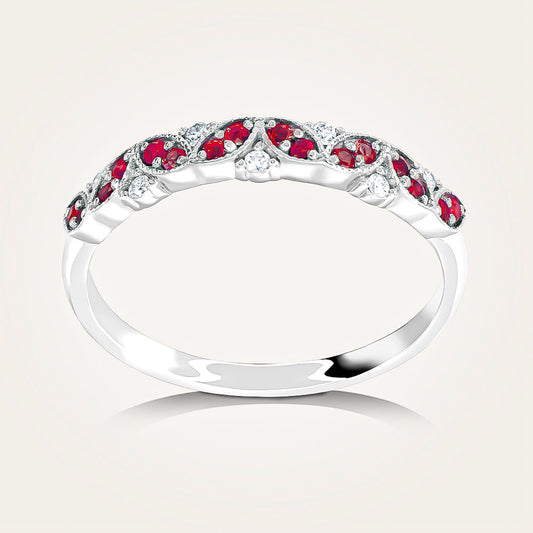 Half round of diamond ruby ring