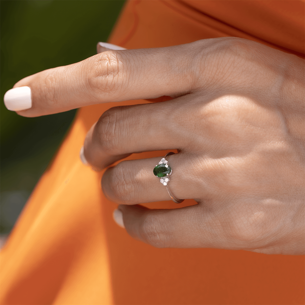 14K diamond emerald ring